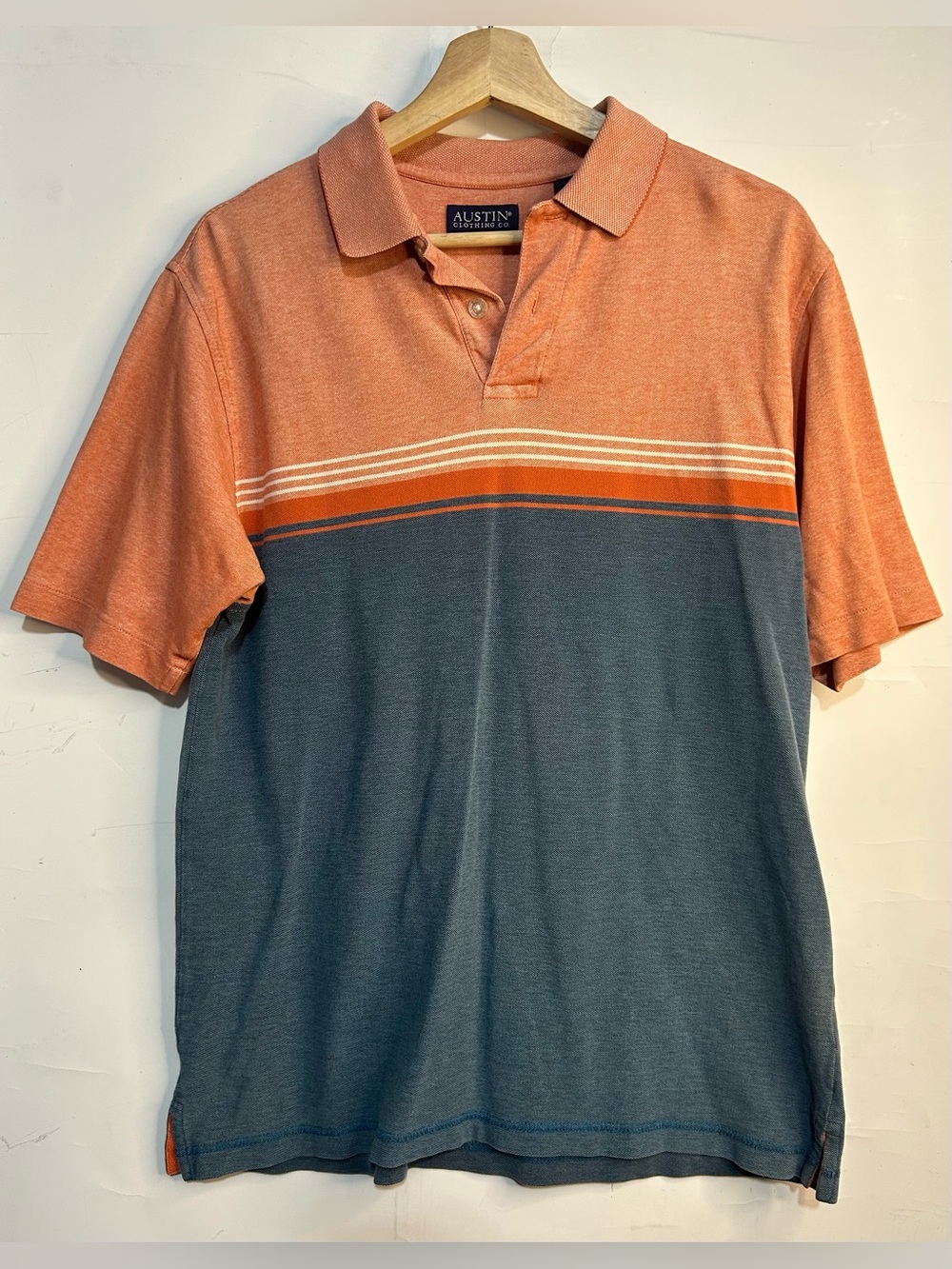 Austin Clothing Co. Orange & Grey Color-Block Polo Shirt Medium